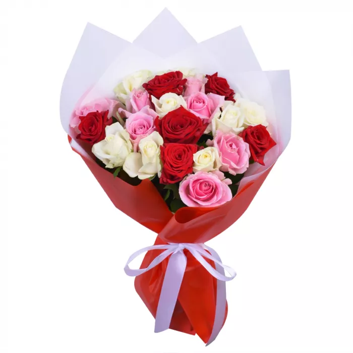 Букет из 21 разноцветной розы Premium 40 см