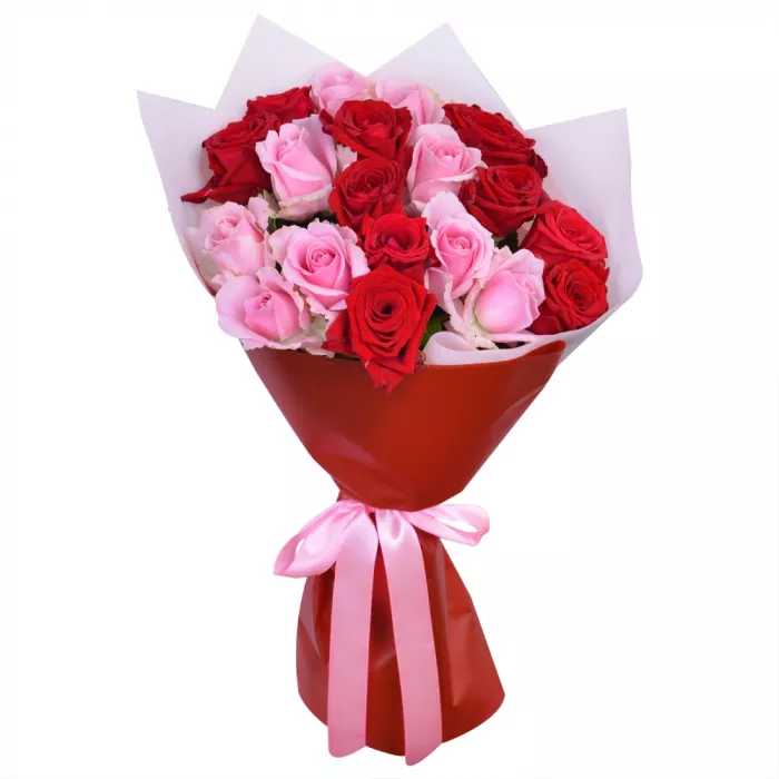 19 разноцветных роз premium 40 см