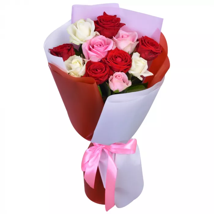 11 разноцветных роз 40 см