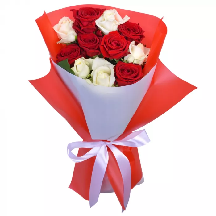 11 разноцветных роз premium 40 см