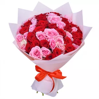 Букет из 51 разноцветной розы premium 40 см