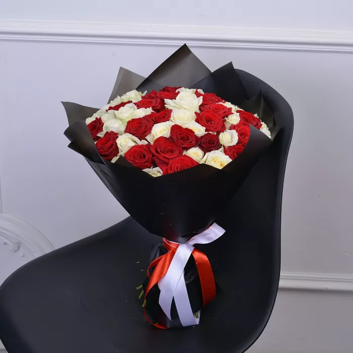 51 разноцветная роза premium 40 см