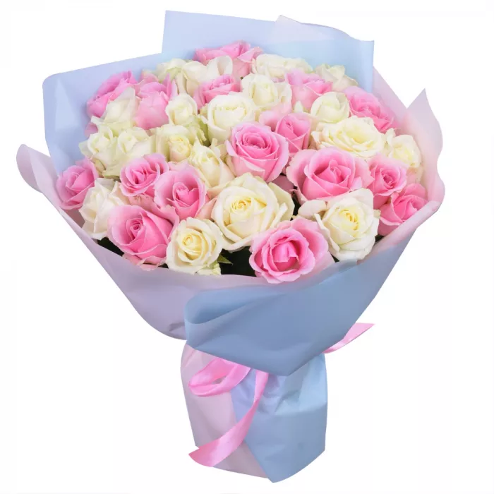 Букет из 35 разноцветных роз premium 40 см