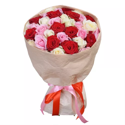 35 разноцветных роз premium 40 см