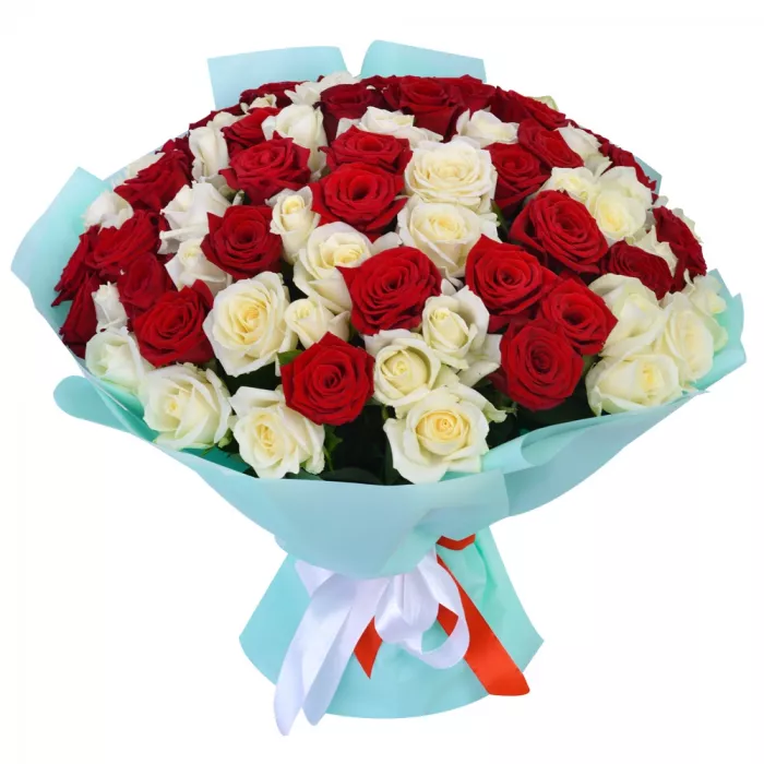 75 разноцветных роз Premium 40 см