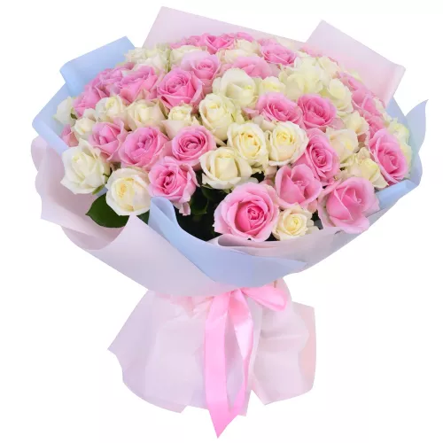 Букет из 75 белых и розовых роз Premium 40 см