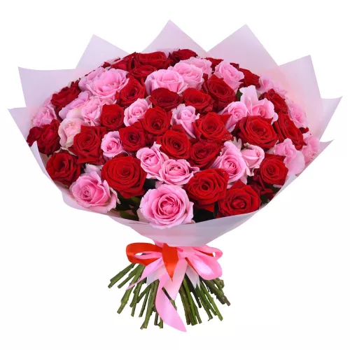 Монобукет из 75 красных и розовых роз Premium 40 см
