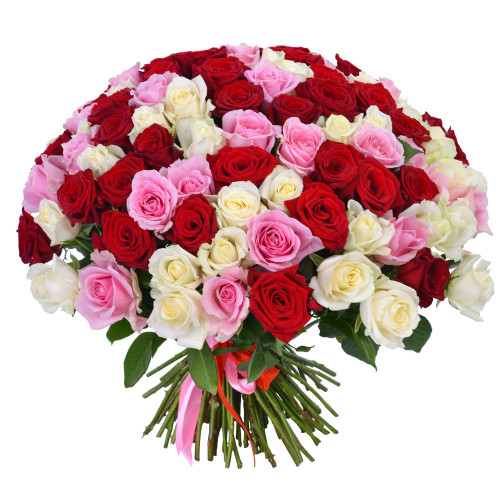 Монобукет из 101 разноцветных роз Premium 40 см