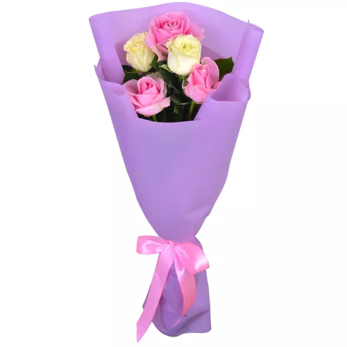 Букет из 5 разноцветных роз 60 см