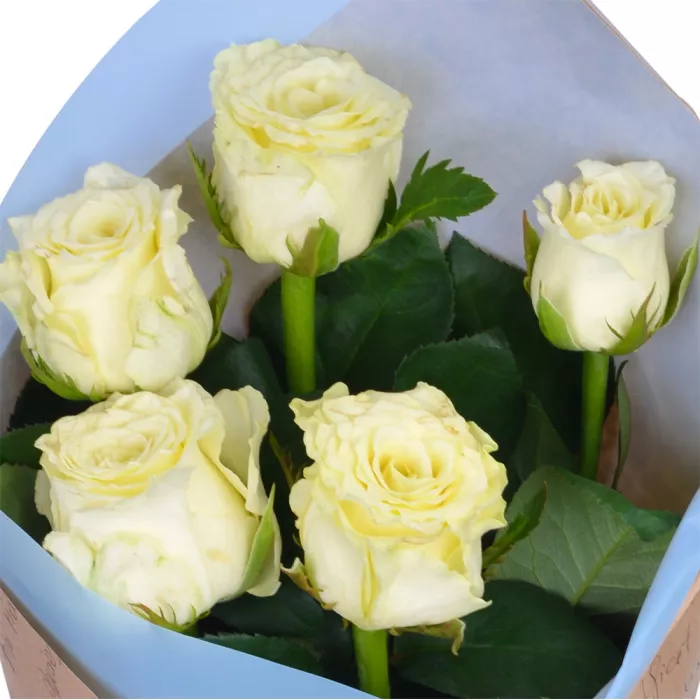 Букет из 5 белых роз 60 см