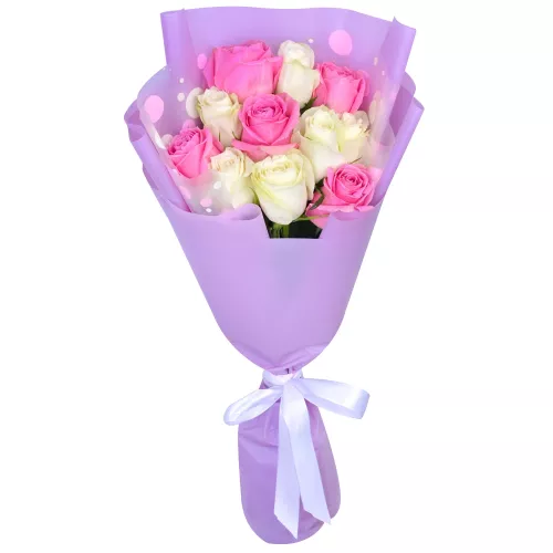 Букет из 11 разноцветных роз 40 см