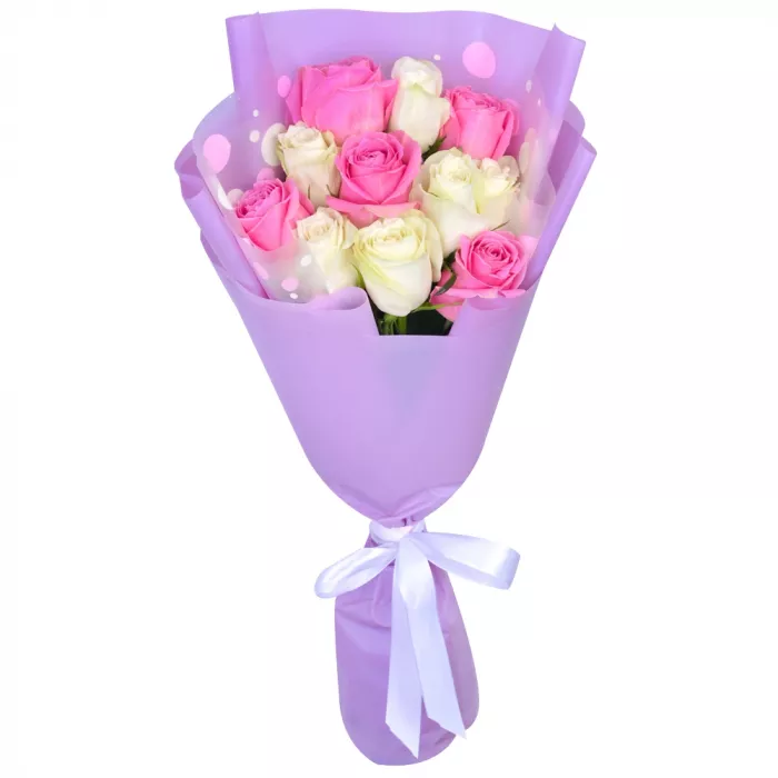 Букет из 11 разноцветных роз 40 см
