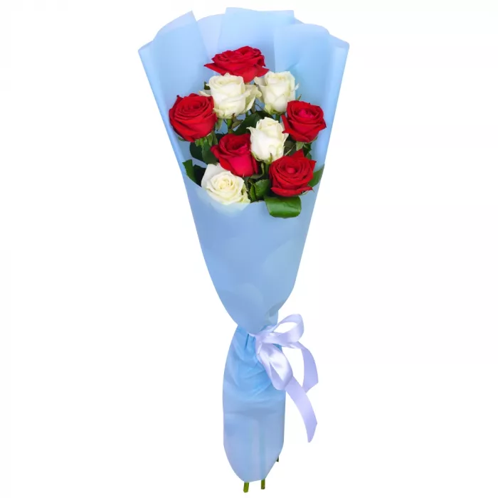 Букет из 9 разноцветных роз 60 см