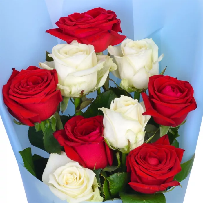 Букет из 9 разноцветных роз 60 см