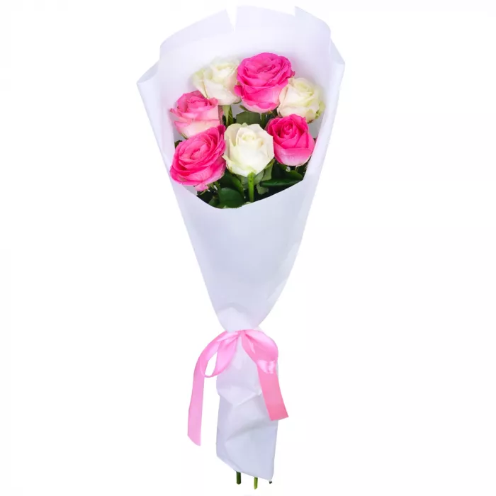 7 разноцветных роз 60 см