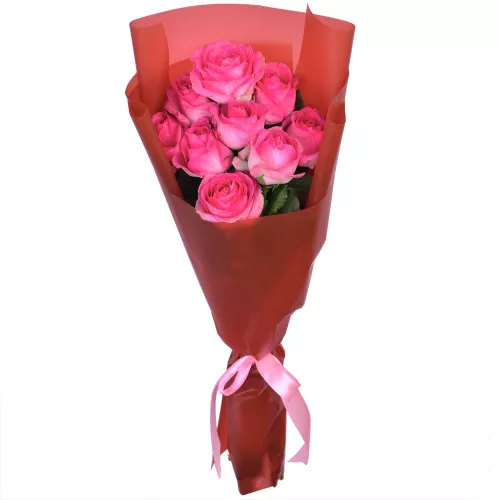 Монобукет из 9 розовых роз 60 см