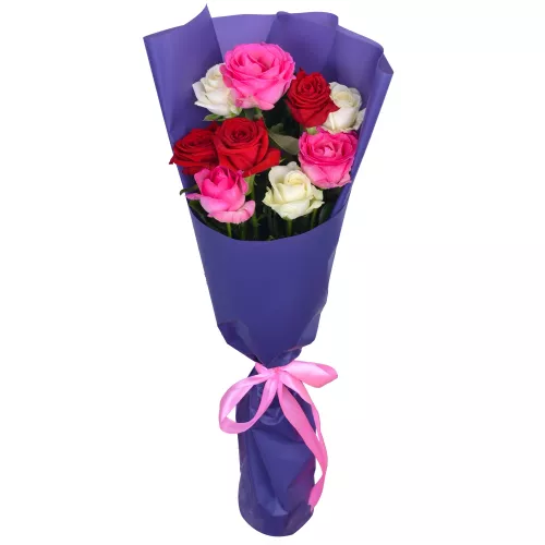 Букет 9 разноцветных роз 60 см