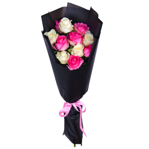 Букет на День матери из 11 белых и розовых роз 60 см