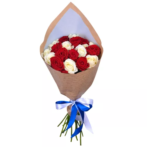 Букет из 19 красных и белых роз 50 см