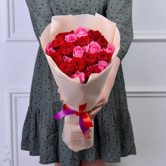 21 разноцветная роза Premium 50 см