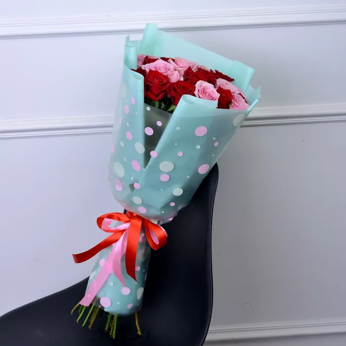 21 разноцветная роза 60 см