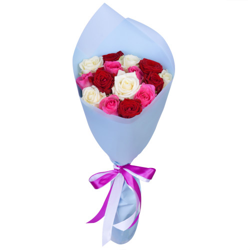 15 разноцветных роз Premium 50 см