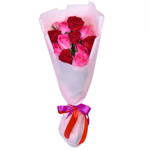 Букет из 11 разноцветных роз Premium 50 см в пленке