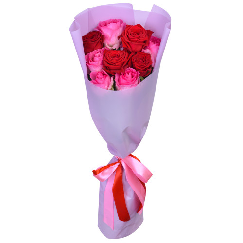 Монобукет из 9 разноцветных роз Premium 50 см