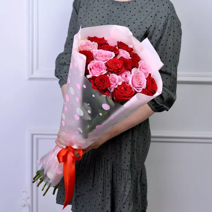 21 разноцветная роза premium 60 см