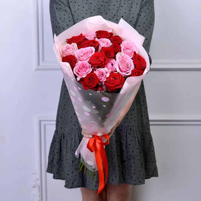 21 разноцветная роза premium 60 см