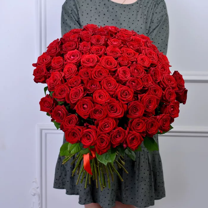 75 красных роз Premium 60 см