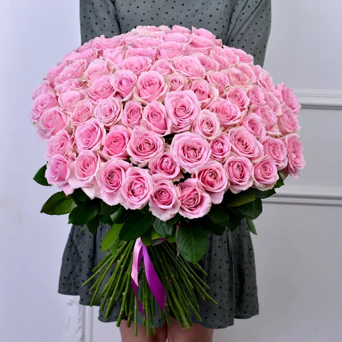 75 розовых роз Premium 60 см