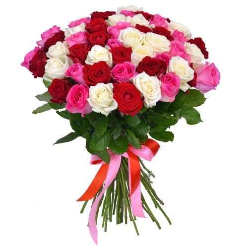 Букет на День матери из 51 разноцветной розы Premium 50 см