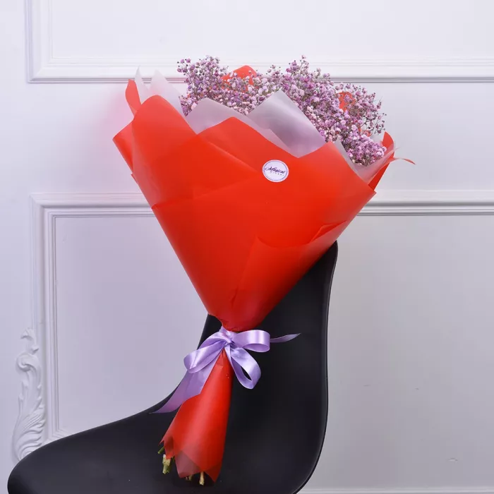 Букет из 9 фиолетовых гипсофил