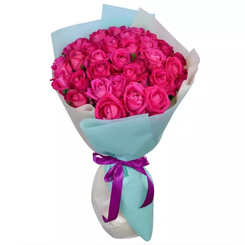 Букет из 35 малиновых  роз 50 см