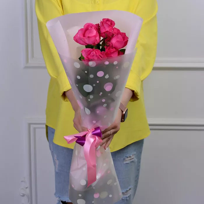 Букет из 5 малиновых роз 60 см