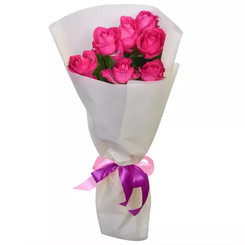 7 малиновых роз 60 см