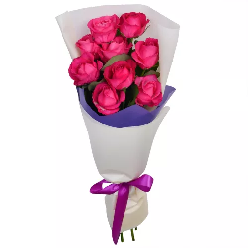 Букет из 9 малиновых роз 50 см
