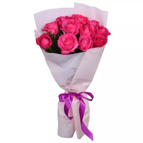 11 малиновых роз 50 см