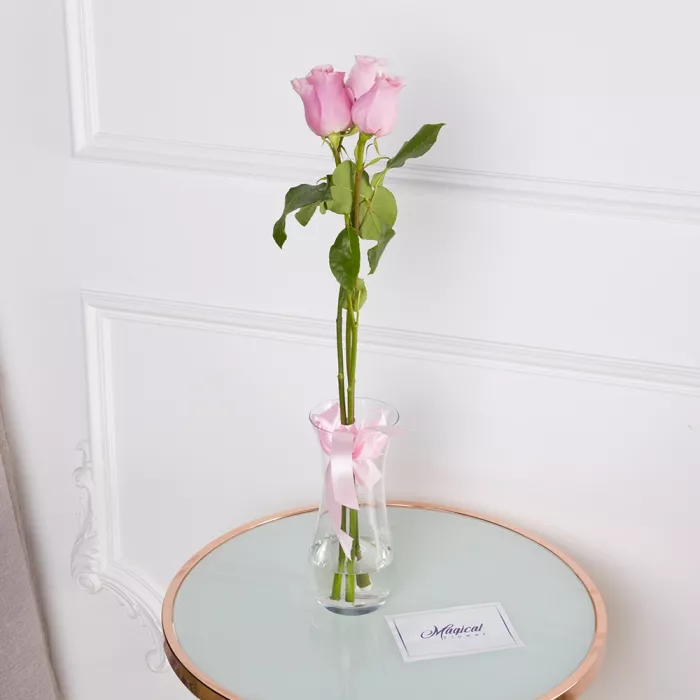 Букет из 3 розовых роз Эквадор 70 см