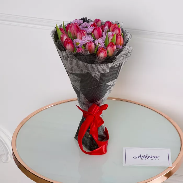 Букет из 21 розового тюльпана