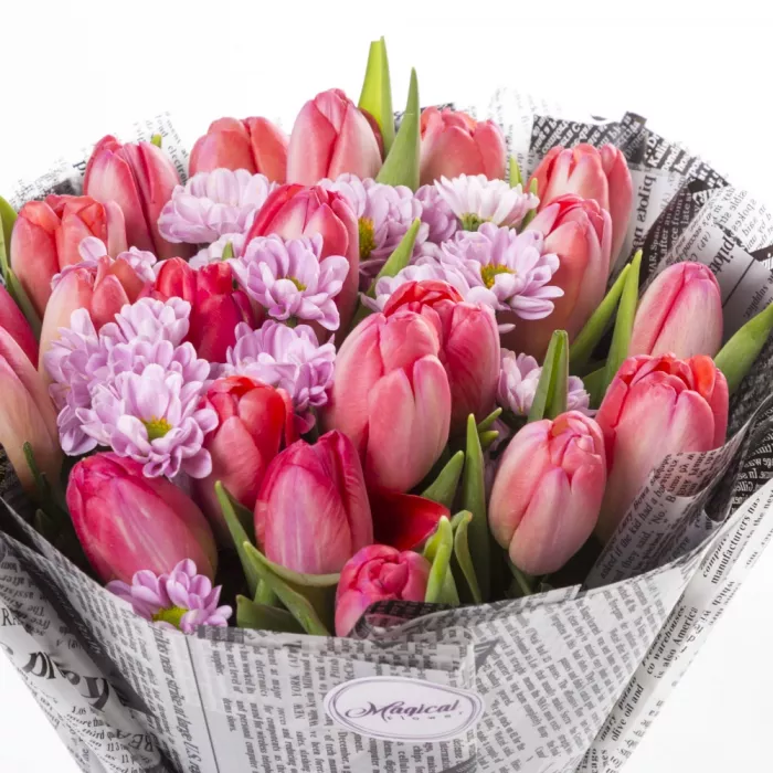 Букет из 21 розового тюльпана