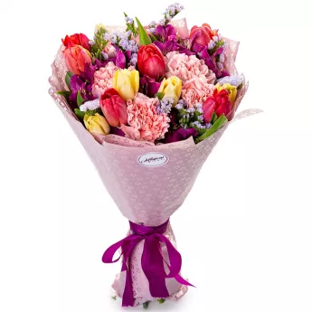 Букет из тюльпанов, альстромерий и гвоздик