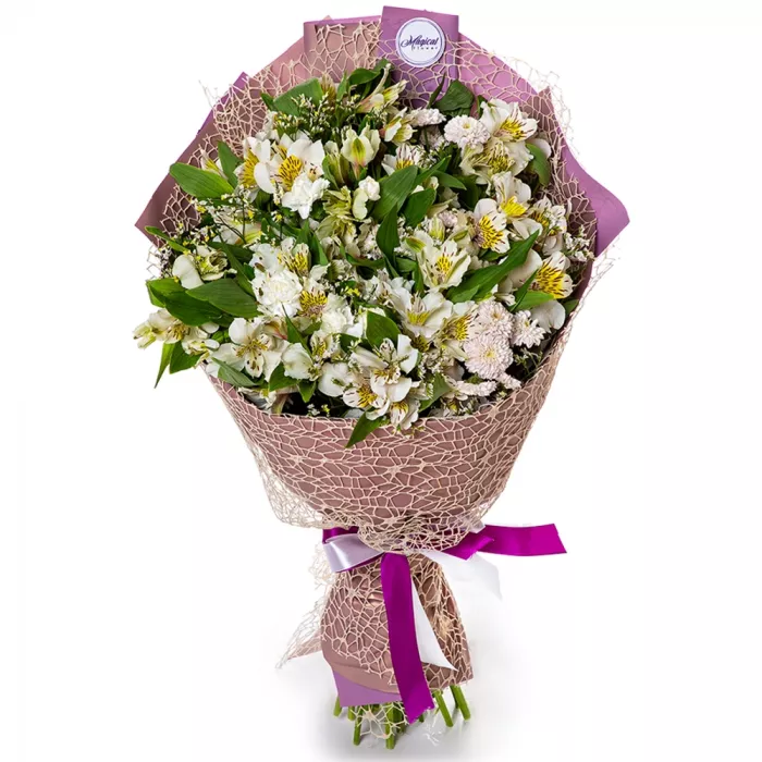 Букет из 21 белой альстромерии