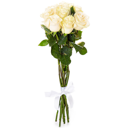 Букет из 9 белых длинных роз Эквадор 70 см