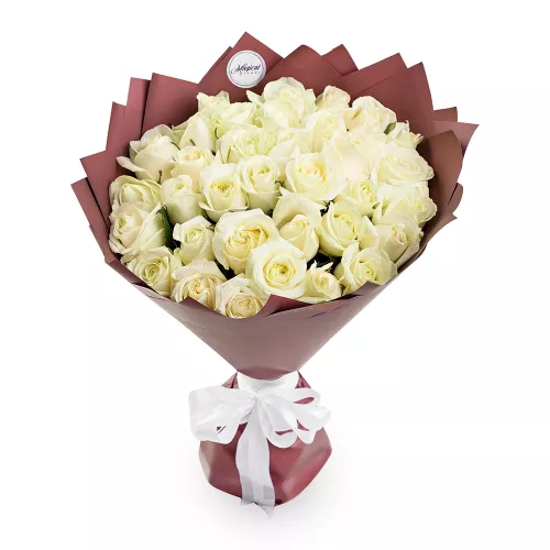 35 белых роз 50 см