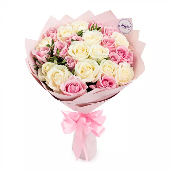 Букет из 25 разноцветных роз 50 см Воздушный пломбир