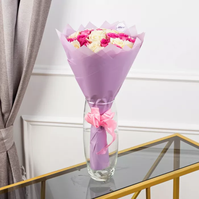 25 разноцветных роз 60 см Воздушный пломбир