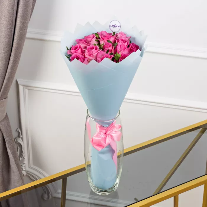 Букет из 15 розовых роз 50 см