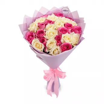 25 разноцветных роз 60 см Воздушный пломбир